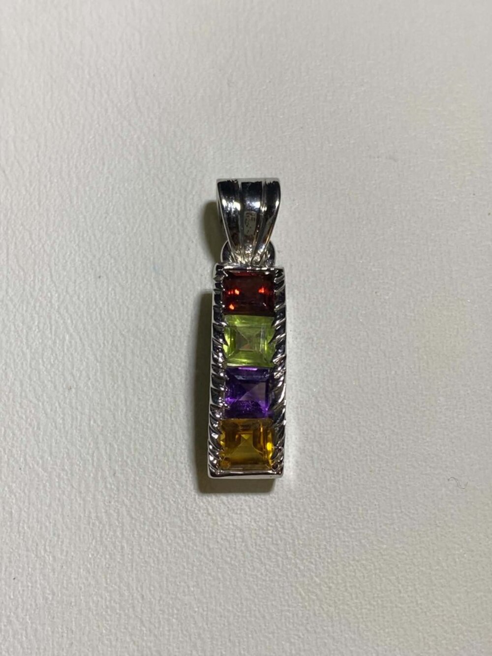.925 Garnet Peridot Amethyst Citrine Rainbow Birthstone Family Pendant Silver